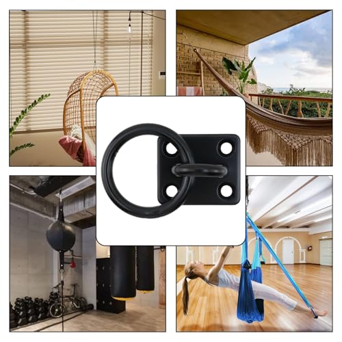Semetall M5 Black Ceiling-Wall Mount Hook & Pad Eye Plate - 4 Pack 304 Stainless Steel Deck Hardware, Heavy Duty Anchor Rings for Boat Rigging, Yoga Swings, Hammocks & Marine Suspension(Square) - size: M5 - Square