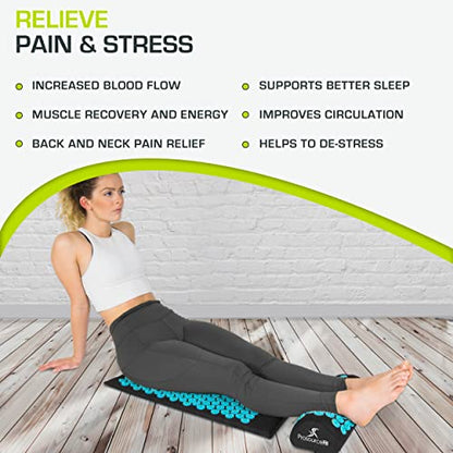 ProsourceFit Acupressure Mat and Pillow Set for Back/Neck Pain Relief and Muscle Relaxation - color: Black/Aqua, size: Large