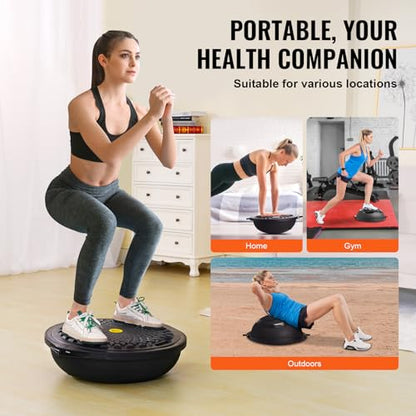 VEVOR Half Exercise Ball Trainer, 23/26 inch Balance Ball Trainer, 1500lbs Capacity Stability Ball, Yoga Ball with Resistance Bands & Foot Pump, Strength Fitness Ball for Home Gym Full Body Workout - color: 26" Waterflow Black