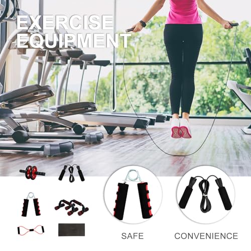 PRETYZOOM Abdominal Wheel Exercise Roller Set with Dual Red Wheels, 7pcs Core Training Kit with Knee Pads for Home Ab Workout, Unisex Fitness Equipment for Men and Women