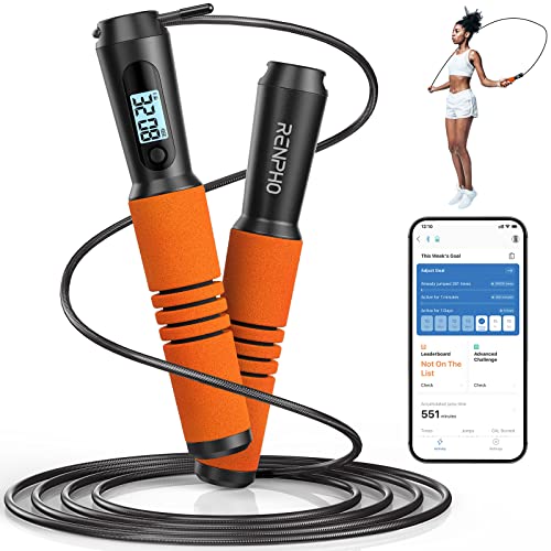RENPHO Smart Jump Rope with Counter, App Data Tracking, LCD Display - color: Orange
