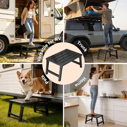 1000 lbs Heavy Duty RV Step Stool, Extra Wide 19" Platform Folding RV Step, Non-Slip Stable Metal Camper Step for RV, Motorhome, Truck, SUV, Home & Garage