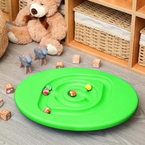 Kids Maze Balance Board Plastic Wobble Rocker Balance Board with Mini Balls Load 170lb for Balancing Exercise Equipment Game Boys Girls Physical Therapy 18.5 x 14.57 Inch(Green,Round) - color: Green, style: Round