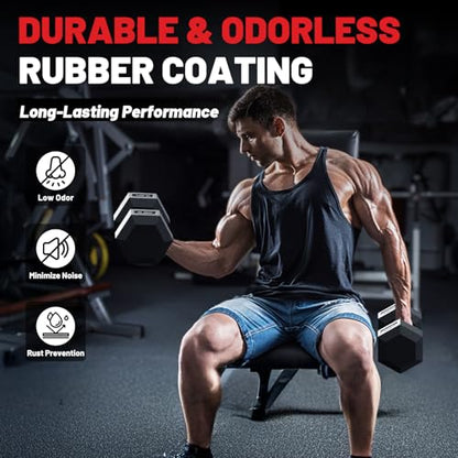 PAPABABE HEX Dumbbell Set 2.5-125lb, Rubber Encased Home Gym Dumbbells, Exercise & Fitness Weights Dumbbells for Women & Men, Hand Weight for Strength Training - size: 100 lb, Single, style: Chrome Handle