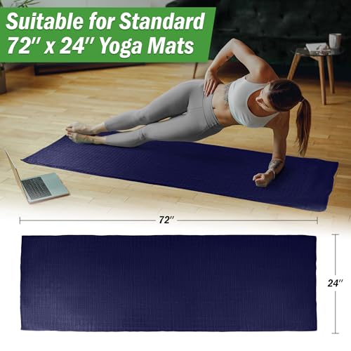 Yoga Mat Towel and Gym Towel Set - 2-Piece Non Slip Set for Hot Yoga, Pilates, and Gym - 72” x 24” Sweat Absorbent and Quick Drying Blanket with Corner Pockets for Mats by Wakeman (Navy)