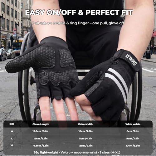 Aegend Wheelchair Gloves, Anti-Slip & Wear-Resistant Half-Finger Design, Breathable & Shock-Absorbent, Ideal for Manual Wheelchair Users, Fitness and Cycling Black - size: Medium
