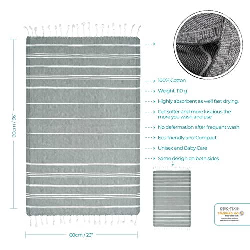 Cacala 100% Turkish Cotton Kitchen Tea Towels, Highly Absorbent Luxury Soft Quick Drying Dish Towel with Hanging Loop for Gym, Yoga, Bath, Sports, Cleaning and Kitchen (23 x 36), Antrasit - color: Grey and White