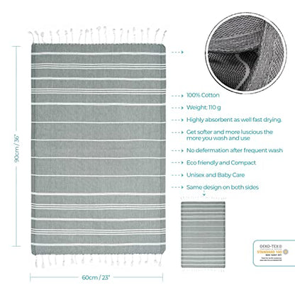 Cacala 100% Turkish Cotton Kitchen Tea Towels, Highly Absorbent Luxury Soft Quick Drying Dish Towel with Hanging Loop for Gym, Yoga, Bath, Sports, Cleaning and Kitchen (23 x 36), Antrasit - color: Grey and White