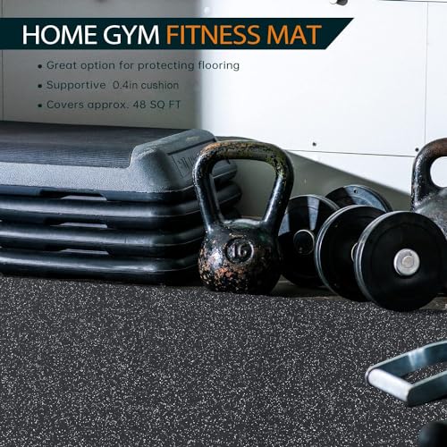 0.46" Thick 48 Sq Ft Rubber Top High Density EVA Foam Exercise Gym Mats 12 Pcs - Interlocking Puzzle Floor Tiles for Home Gym Heavy Workout Equipment Flooring - 24 x 24in Tile, Black & White