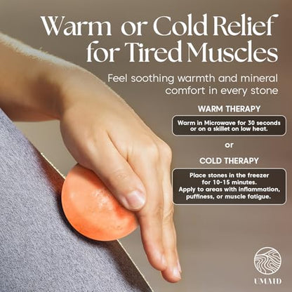 UMAID Himalayan Salt Massage Balls 6-Pack – Natural Himalayan Salt Massage Stones with Cotton Mesh Bag for Hot & Cold Muscle Relief, Spa Massage Therapy, Relaxation & Wellness Gifts for Men & Women