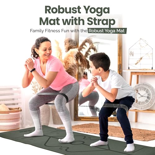 Robust Extra Thick Yoga Mat 1/4 & 1/3 & 2/5 Inch - Non Slip Exercise Mat with Alignment Lines, Carrying Strap, TPE Eco-Friendly Material for Knee Support, Sweat-Proof 72" x 24" for Women & Men