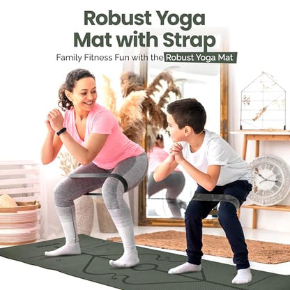 Robust Extra Thick Yoga Mat 1/4 & 1/3 & 2/5 Inch - Non Slip Exercise Mat with Alignment Lines, Carrying Strap, TPE Eco-Friendly Material for Knee Support, Sweat-Proof 72" x 24" for Women & Men