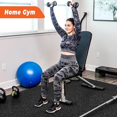 SUPERJARE 0.4'' Thick 24 Pcs 96 Sq Ft Rubber Top Exercise Equipment Mats - size: 24 Tiles (96 Sq Ft)