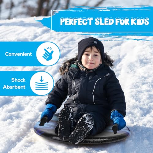 Slippery Racer Downhill Zeus Adults and Kids Foam Saucer Disc 1 Rider Snow Sled Toboggan with Handles, Midnight Hologram