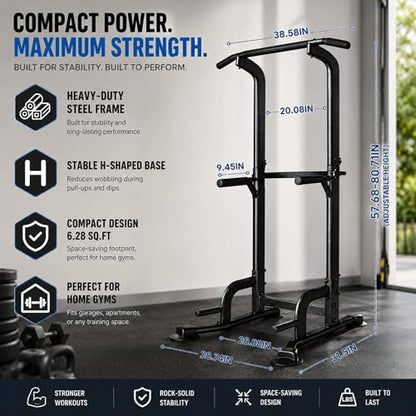 BARWING Pull Up Bar Station, Power Tower, Dip Station with 3D Backrest, Multi-Function Strength Training Stand Rack, Adjustable Height Dip Bar for Home Gym Workout Stand Fitness Exercise Equipment
