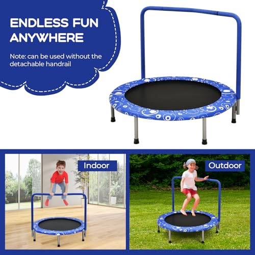 KOTEK 36 Inch Toddler Trampoline, Foldable Mini Recreational Trampoline with Handle & Safety Padded Cover, ASTM Approved Small Baby Trampoline, Indoor Trampoline for Kids, Max Load 330 Lbs - color: Blue