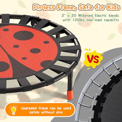 Premium 3FT Foldable Toddler Trampoline for Kids Ages 3-6, 36 Inch ASTM Certified Mini Trampoline with Adjustable Handle, 100 lbs Capacity, Quiet Elastic Bands, Safe for Indoor Outdoor Use - style: Black