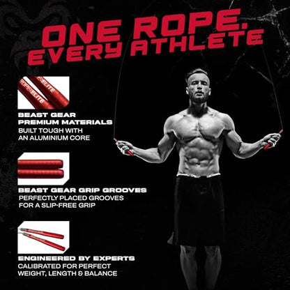 Beast Gear Jump Rope, Jump Ropes for Fitness, Premium Aluminium Skipping Rope for Men Women - Boxing, MMA, HIIT, Strength Training & Double Unders