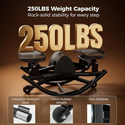 Rock Stepper Side to Side with Resistance Bands & Non-Slip Mat, 250LBS Loading Capacity, Digital Monitor, Lateral Rocking Stepper for Exercise at Home, Low-Impact Fitness for Knees and Joints