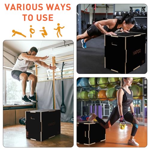 Plyo Box 3 in 1 Box Jumps for Home Gym 30"x24"x20" Wooden Plyometric Jump Box for Jumping Conditioning Strength Training