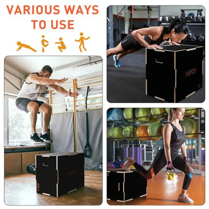 Plyo Box 3 in 1 Box Jumps for Home Gym 30"x24"x20" Wooden Plyometric Jump Box for Jumping Conditioning Strength Training