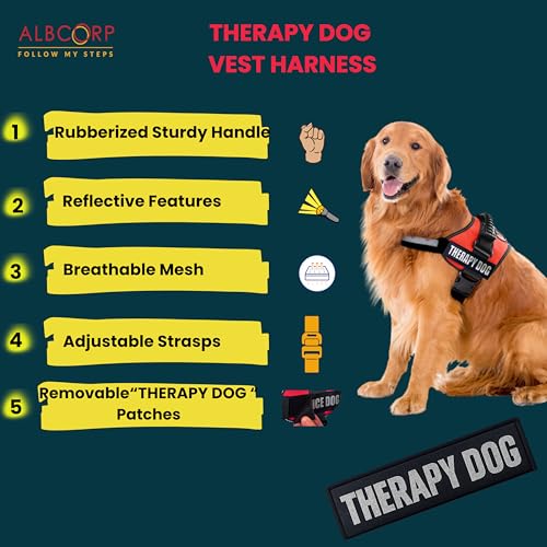 Reflective Therapy Dog Vest Harness with 2 Removable Patches, Adjustable Woven Nylon, for Therapy Visits and Volunteer Programs, Black, Large - color: Black, size: L 27''- 36'' Girth