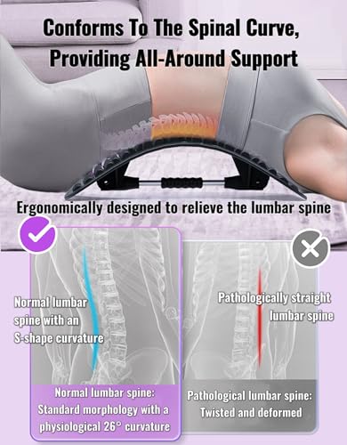 Adjustable Back Stretcher for Muscle Relaxation, Ergonomic Arch Design Lumbar Support Board, Back Cracker Board for Posture Correction, Home Lower Back Pain Relief Tool (Grayish Blue)