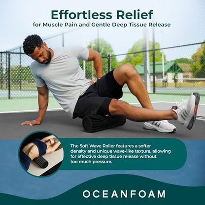 Soft Tidal Roller (Black) - Low Density Foam Roller for Physical Therapy, Back Pain, Excercise & Stretching - Wave Textured - Yoga, Athletics, & Wellness - Full Size, 20" x 5" - color: Black