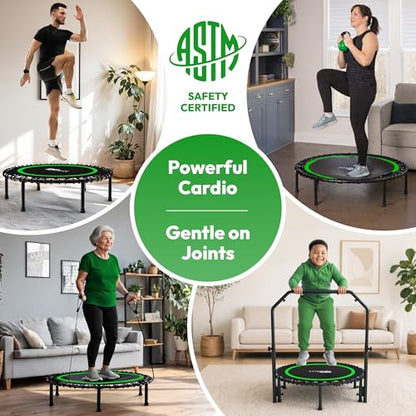 JUMPZYLLA Mini Rebounder Trampoline for Adults, Fitness Trampoline with Bar - color: Green