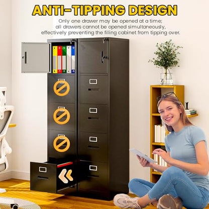 Metal File Cabinet with Drawer Heavy Duty Locking File Cabinets - color: Black, size: 66.5"H-4 drawers & 1 doors