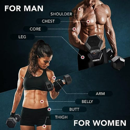 Yes4All Rubber Grip Encased Hex Dumbbells – Hand Weights With Anti-Slip 5-50 LBS Pair/Set