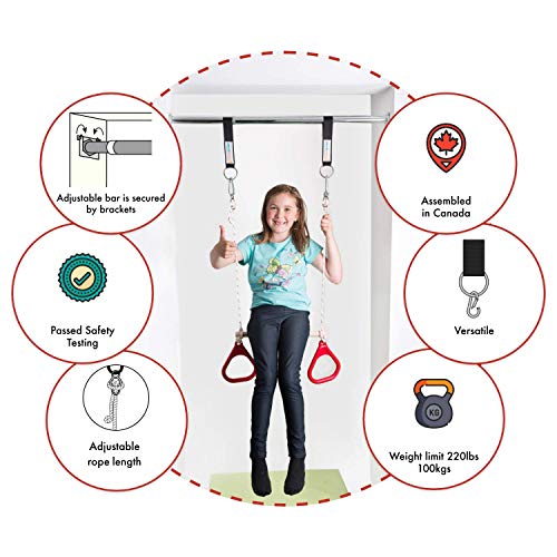 Doorway Swing for Kids Indoor - Trapeze Bar and Gymnastic Rings Combo and Classic Rope Swing for Doorway Gym