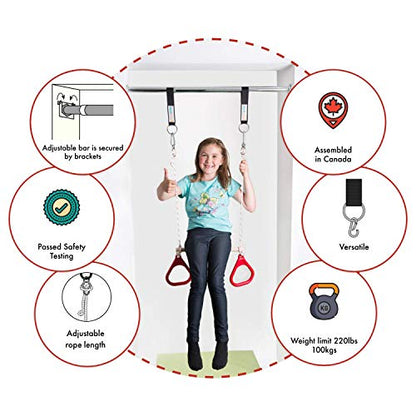Doorway Swing for Kids Indoor - Trapeze Bar and Gymnastic Rings Combo and Classic Rope Swing for Doorway Gym