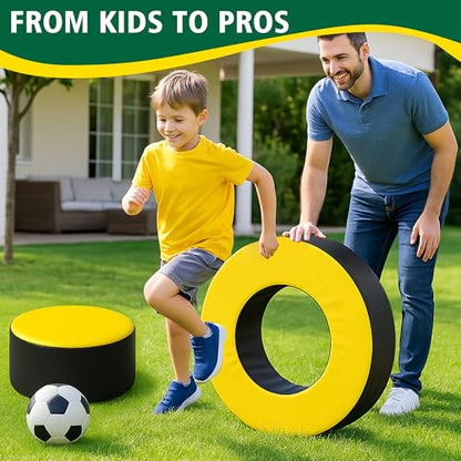 Football Tackle Wheel with Bonus Round Seat Pad, Youth Football Tackle Ring with Side Straps, High-Density Foam Tackle Dummy, Water-Resistant PU Leather Football Practice Equipment