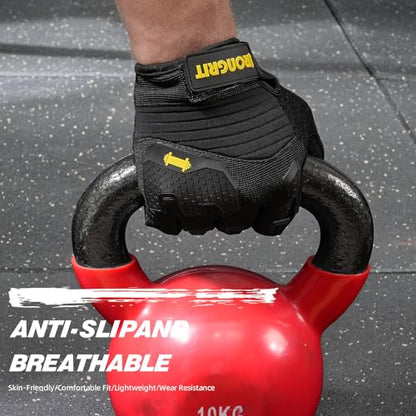 Workout Gloves for Men Women with Anti-Slip Shock-Absorbing Pad, Light Weight Full Finger Gloves Touch Screen Breathable for Gym, Weightlifting,Rowing and Basketball and Cycling - size: Medium
