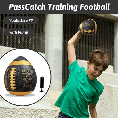 BOUNCEBACK Soft Leather Training Football, Youth Size & Official Size, Fatherless PU PassCatch Solo Enhancing Passing Catching(with Pump) - style: Black-7#(Ages 5-14)