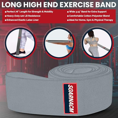 76-Inch Extended-Length Resistance Bands – Heavy-Duty Black Fabric Workout Bands for Strength, Mobility, Stretching & Full-Body Training – Durable Exercise Bands for Home