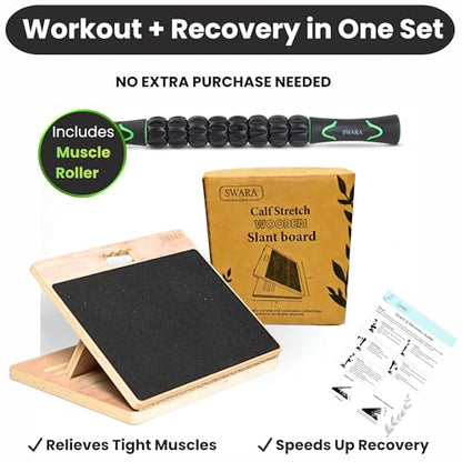 Swara 14″ Wide Wooden Slant Board for Calf Stretching & Exercise, Foldable - size: 14x14 Inch
