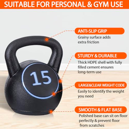 4-Piece Kettlebells Weights Set, Wide Grip Strength Training Soft Kettlebell, Exercise Fitness Concrete Weight, Full Body HIIT Workout, Weights for Women at Home 5 lbs 10 lbs 15 lbs and 20 lbs lb Dumbbells