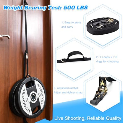 Upgrade Door Anchor Strap for Resistance Bands Exercise, Multi Points Anchor Straps with 7 Loops+ 7 D Rings, Home Gym Workout Equipments with Ratchet Adjust Tighten Straps Not Loose, Sturdy