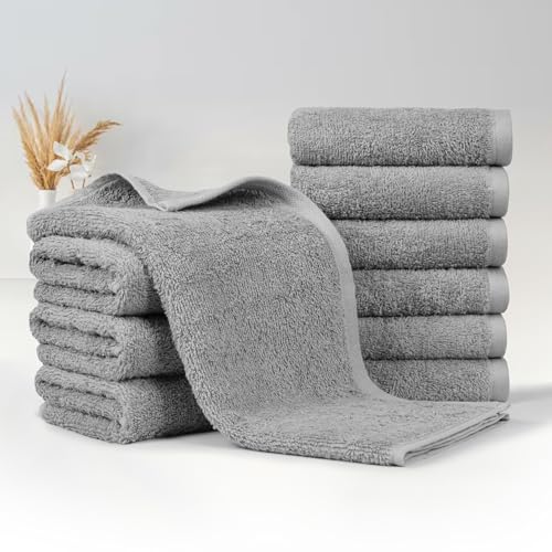 Amazon Basics Soft and Thick Cotton Hand Towels for Gym, 16 x 26 in, Gray, 12-Pack
