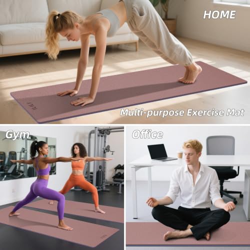 ILILI 10mm Extra Thick, TPE Yoga Mat, 76×28 Inch Extra Long, Carrying Strap - color: Dark Pink+Dark Grey