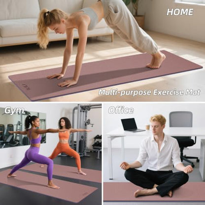 ILILI 10mm Extra Thick, TPE Yoga Mat, 76×28 Inch Extra Long, Carrying Strap - color: Dark Pink+Dark Grey