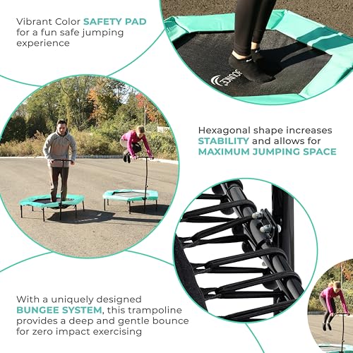Upper bounce Mini Workout Trampoline Adjustable tshaped handrail – Hexagonal rebounder Trampoline Kids & Adults – Fitness Recreational Trampolines, Supports up 220lbs. (Green, 40 Inches)