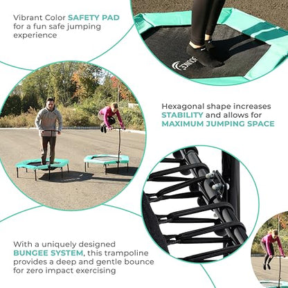 Upper bounce Mini Workout Trampoline Adjustable tshaped handrail – Hexagonal rebounder Trampoline Kids & Adults – Fitness Recreational Trampolines, Supports up 220lbs. (Green, 40 Inches)