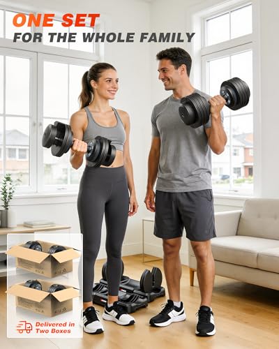 Adjustable Dumbbells Set of 2, 1 Hand Adjustable Weights Dumbbell Set and Workout Bench, 25/55/80lb Pair Weight Set For Home Gym Suit both Men and Women, Compact for Small Space Apartment Room - color: Classic-55lbs-Gray Dumbbells+Bench