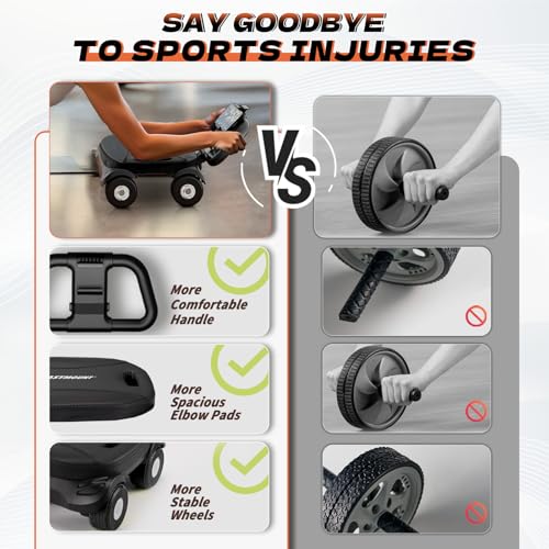 EAST MOUNT Ab Roller Wheel - Ab Roller with Elbow Support for Core Workout Belly Fat Automatic Rebound Abdominal Wheel for Women Men Home Gym Equipment