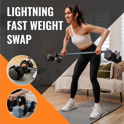 Dumbbell Barbell Converter Bar, Self-Balancing Rotating Ends, Convert Dumbbell Bar To Barbell Set, Full Foam Bar, Anti-Slip Handle, Under 3ft Long And Easy Storage, Compatible for all Dumbbell Sizes