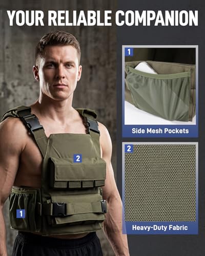 Blue Quartz 40 lb Weighted Vest for Men - Adjustable 0-40 lb with 16 Iron Weight, Heavy-Duty for Strength Training, Running and Walking - Weighted Vest with Removable Weights - color: Green