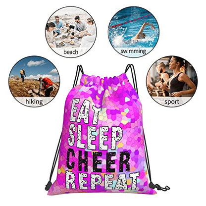 Drawstring Backpack Gym String Bag Sports Drawstring Sackpack For Women Men - color: New Eat Sleep Cheer Repeat